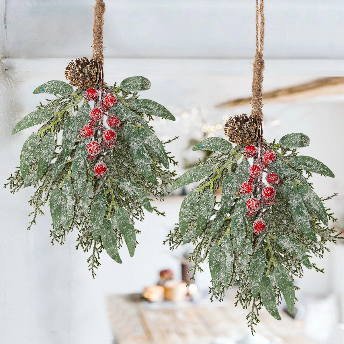 نباتات صناعية لعيد الميلاد ، مادة البولي إيثيلين ، زهرة صناعية ، أرز ، توت أحمر ، جوز صنوبر ، دلاية لتزيين المنزل #5