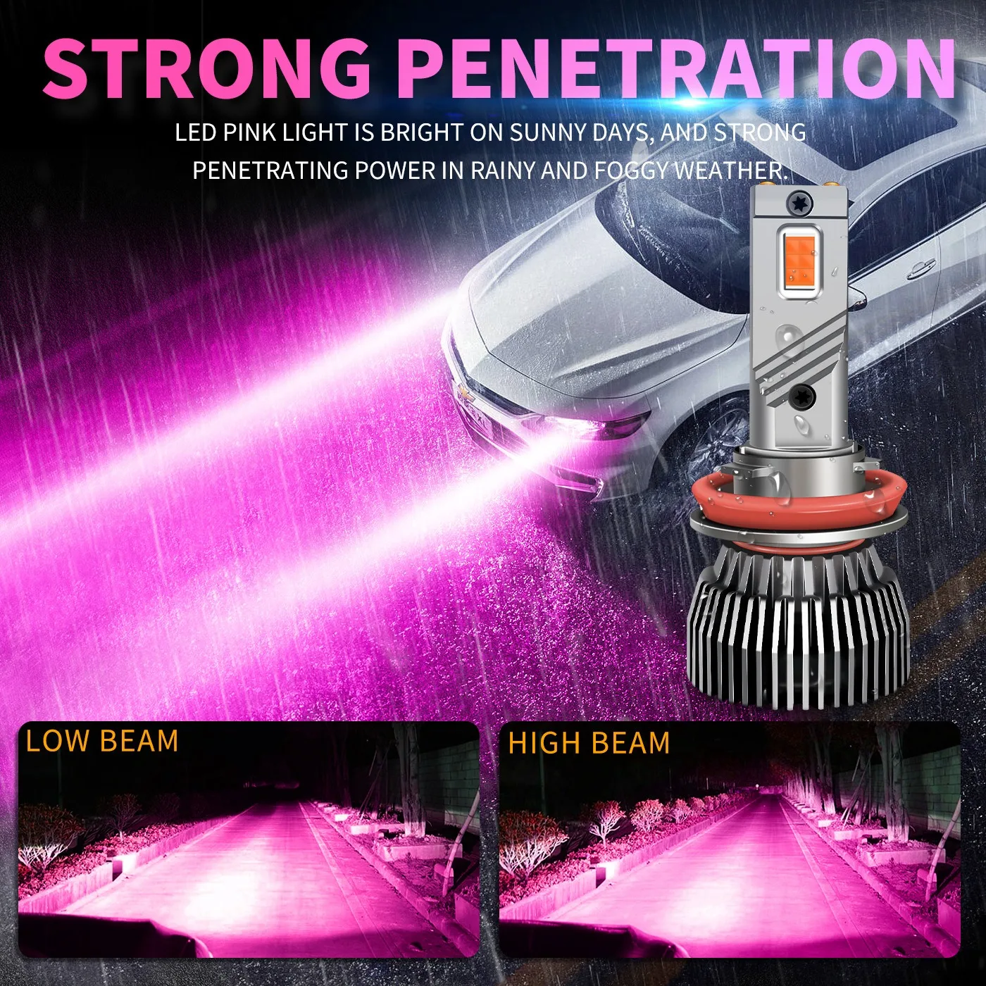 Dual Copper Tube LED Headlight Bulbs H7 H11 HB3 9005 9006 12V 130W 2000K 3000K 4300K 6000K 10000K Green Pink