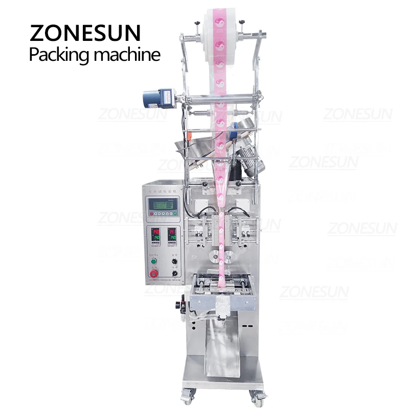 ZONESUN Maszyna do napełniania i zamykania Automatyczna maszyna do liczenia cukierków Zgrzewarka do torebek Wibrująca maszyna do napełniania