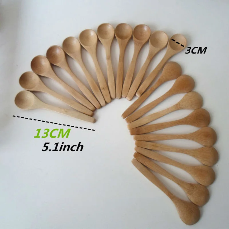 10Pcs Wooden Spoons Mini Easy Clean Wear-resistant Natural Bamboo Small Bath Salt Ice Cream Candy Spoon Kitchen Cooking