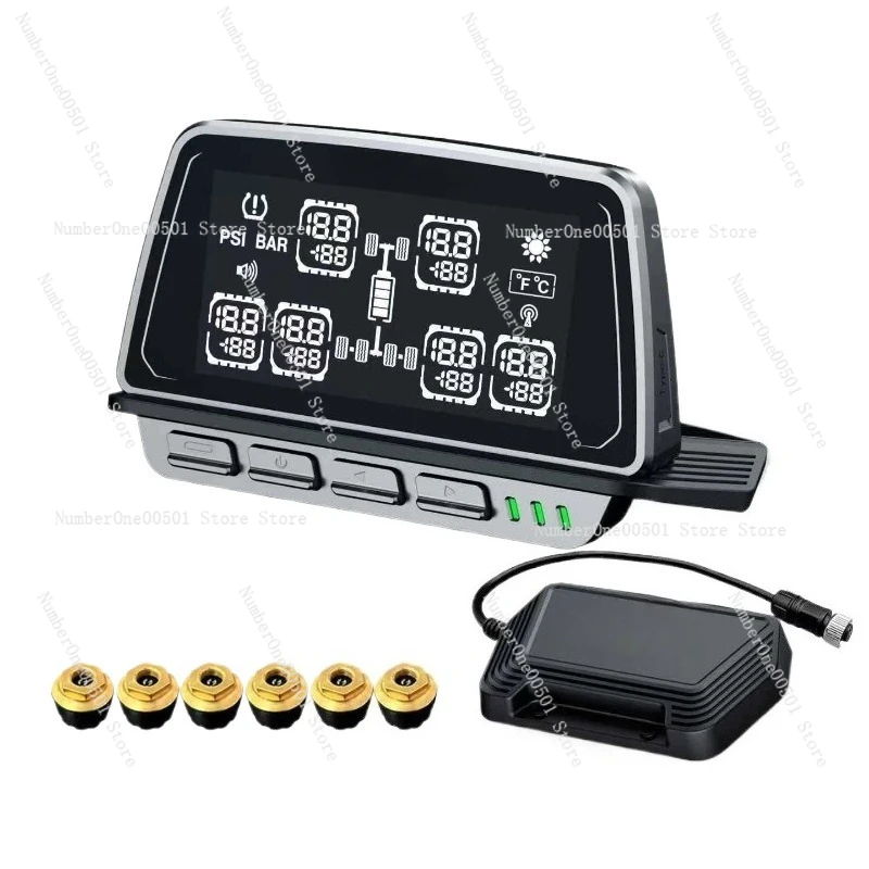 6 Tire TPMS For Commercial Truck Large Color Display With 6 Internal Sensors Pressure Temperature Alarm