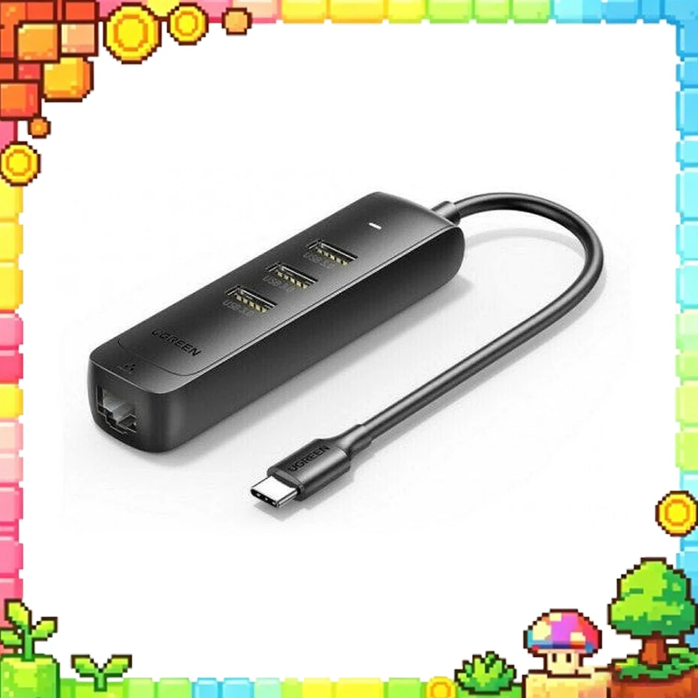 UGREEN 50627 USB-C Hub 3 USB 3.0 Ports 5Gbps Gigabit RJ45 Ethernet Adapter Plug and Play 20cm Cable for Laptops