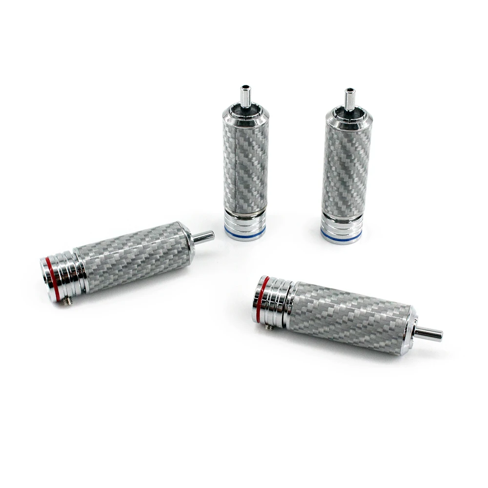 

4pcs RCA Plug carbon fiber pedicle copper rhodium plated lotus plug hollow design audio signal wire RCA connector HiFi Audio Jac