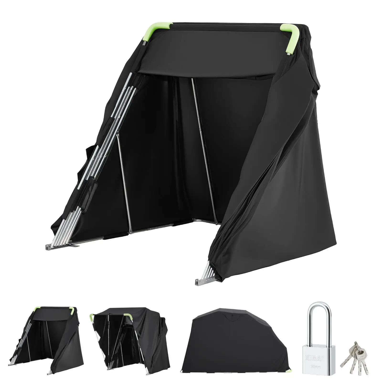 Motorcycle Storage Shelter with Security Lock, 600D Oxford-Up Garage Tent, Heavy-Duty All-Weather Motorcycle Cover with Ventilation Windows, 13 for X5 4x75 in Outdoor Vehicle Shelter, Black