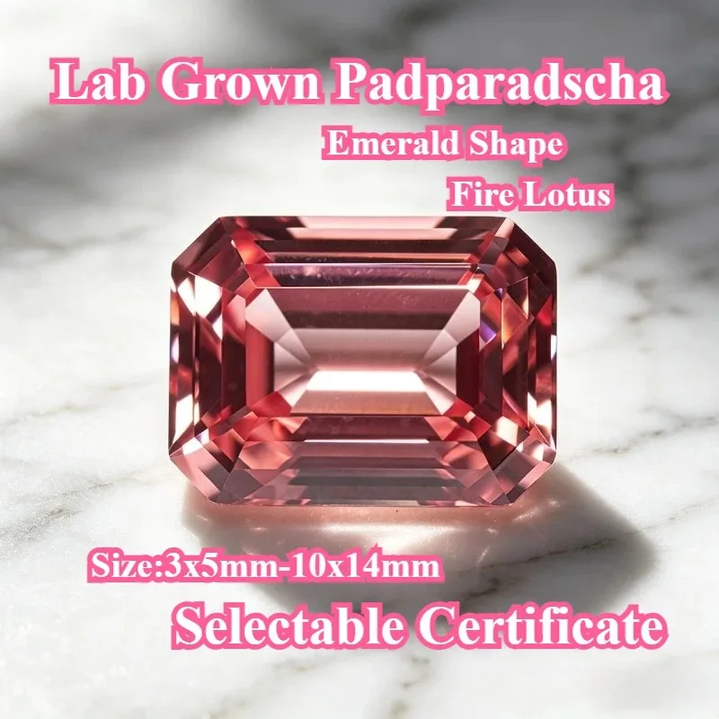 Top Lab Grown Padparadscha Fire Lotus Emerald Cut Charms Gemstone for Advanced Jewelry Making Materials Selectable Certificate