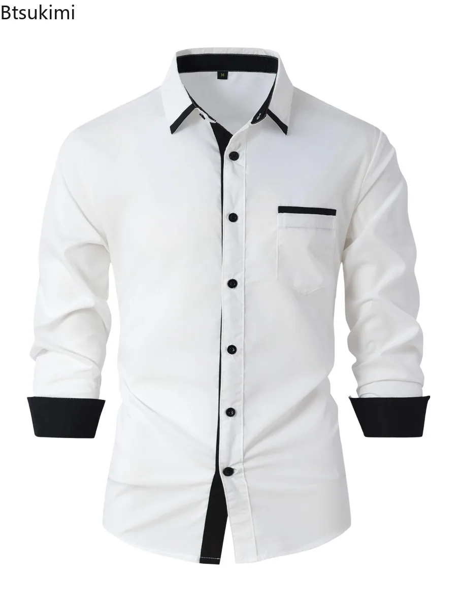 New Mens Fashion Casual Solid Color Button Long Sleeve Shirt Spring Soft and Comfortable Plus Size Outdoor Street Daily Clothing
