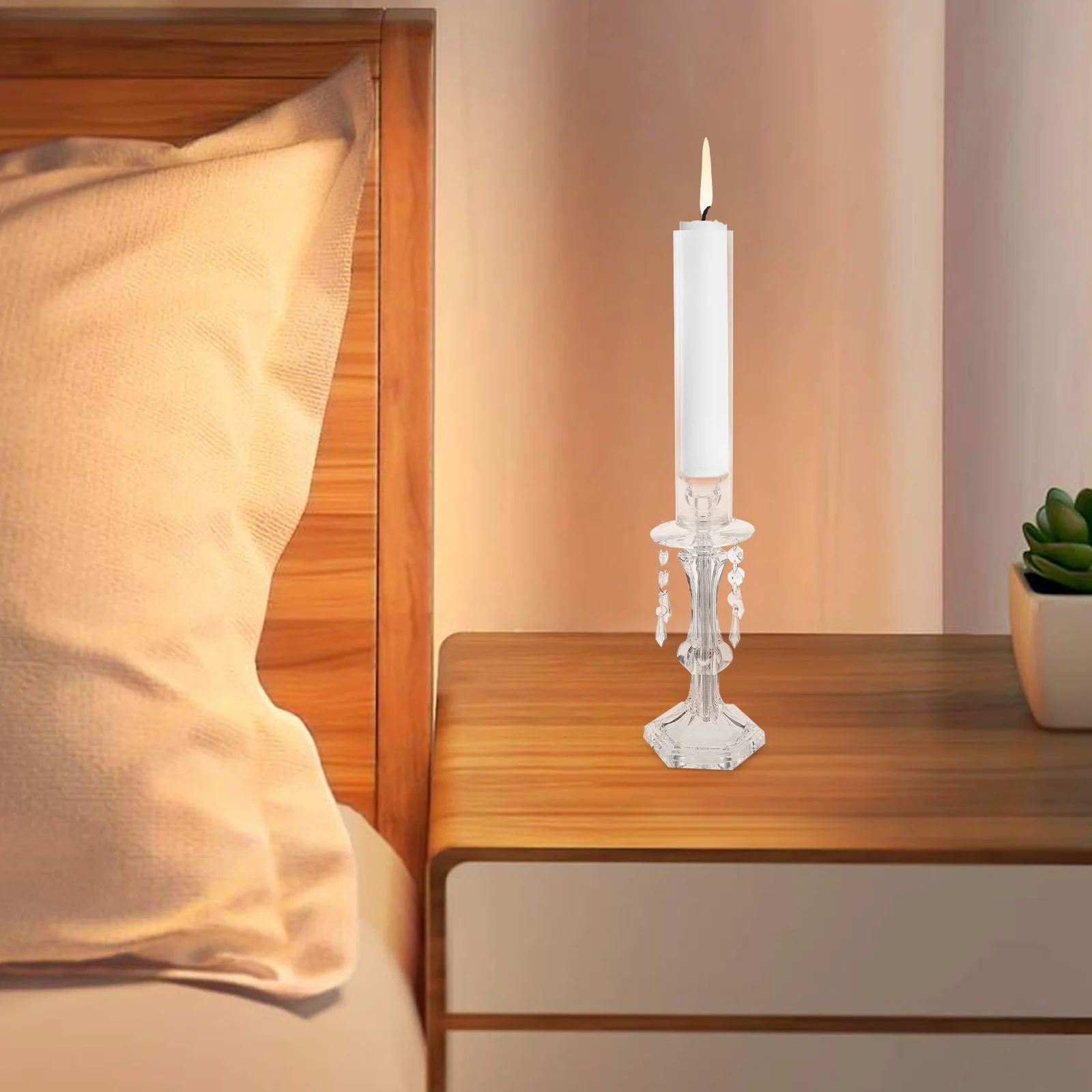 

Single Head Clear Crystal Candlestick Holder Acrylic Windproof Dome Christmas Wedding Dining Table Centerpiece Stand