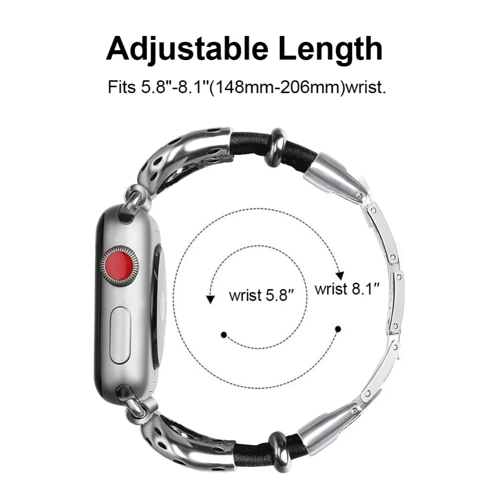 Pulseira de aço inoxidável para Apple Watch, corda de pele de carneiro, 44mm, 45mm, 40mm, 49mm, 41mm, iWatch Series 9, 8, SE, Ultra 2