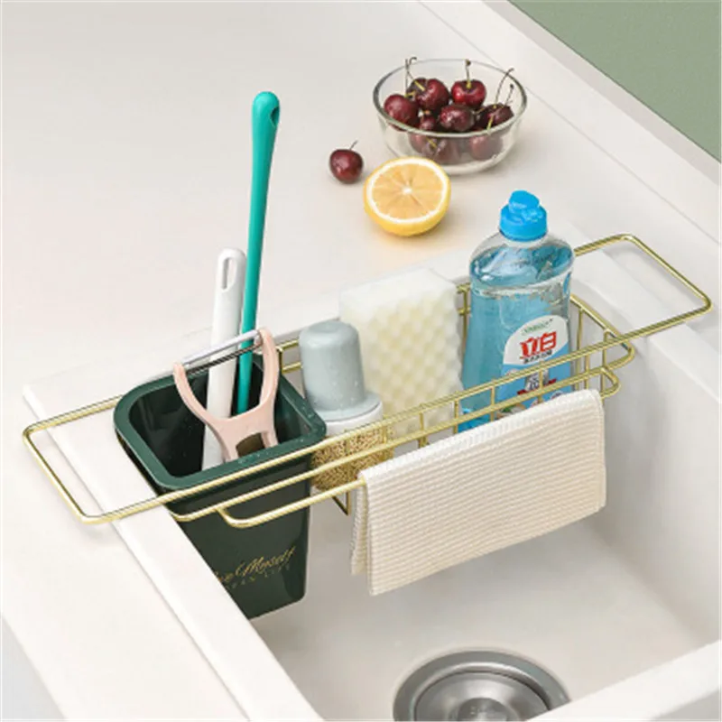 Telescopic Sink Shelf Kitchen Sinks Organizer Soap Sponge Holder Sink Drain Rack Storage Basket Kitchen Gadgets Accessories