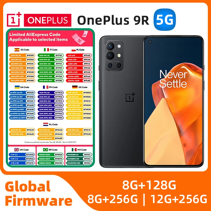 هاتف ذكي OnePlus-9R الجيل الخامس ، ذاكرة قراءة فقط عالمية ، 8 جيجابايت ، 256 جيجابايت ، سنابدراجون 870 ، 120 هرتز شاشة AMOLED ، 65 واط اعوجاج ، 48 ميجابكسل ، أصلي ، هاتف مستخدم