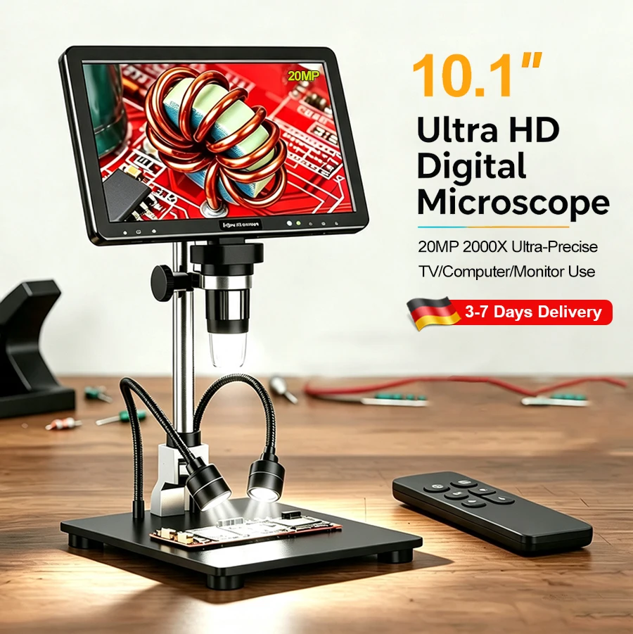 Neues 10,1'' HDMI Digitalmikroskop 2000X Münzmikroskop mit 10 LEDs 20MP Löt-Mikroskop für Elektronik, Leiterplatten, Reparaturen
