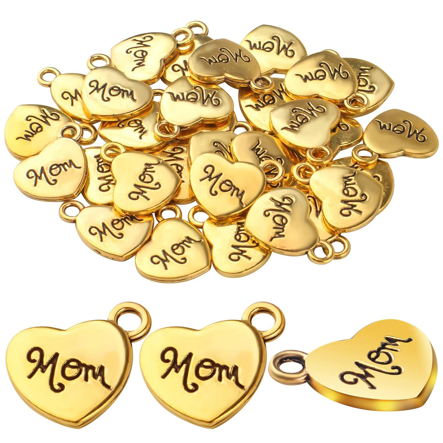 

30 штук подвесок-шармов в форме сердца для мам, из сплава, для рукоделия, для изготовления ожерелий, браслетов и ювелирных изделий своими руками