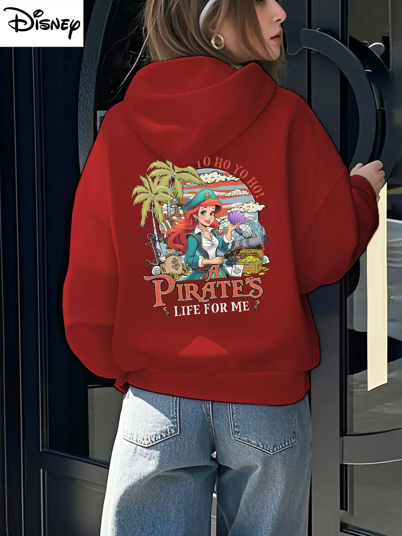 سترة نسائية من Ariel A Pirate'S Life for Me باللون الوردي مرخصة رسميًا سترة بقلنسوة رسومات استوائية مثالية للنساء #4