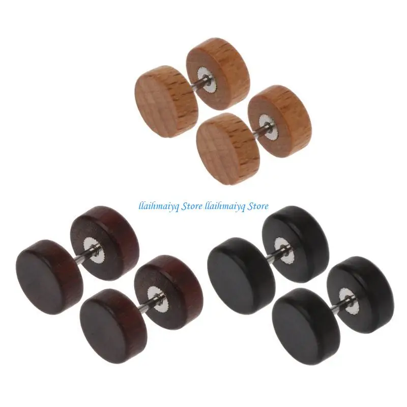 573B Punk Ear Piercing Ear Studs Wooden Dumbbell Earrings Gifts for Graduation