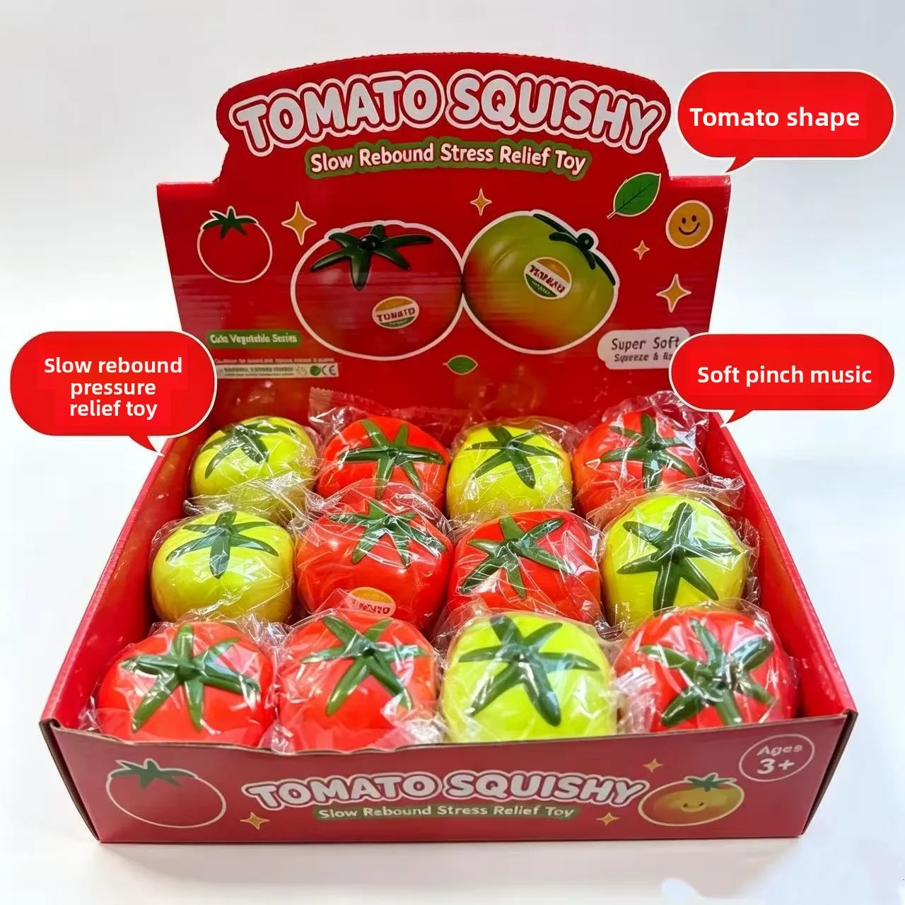 New PU Slow Rising Squishy Toy, Realistic Tomato Vegetable Squeeze Stress Relief Decompression Fidget Toy