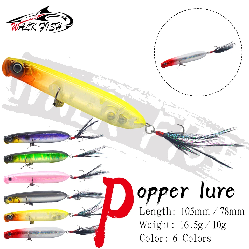 WALK FISH 1PCS 10g 16.5g Floating Popper Fishing Lure Sea Bass Fishing Surface Walkers Float Bait for Spinning Popper Pesca