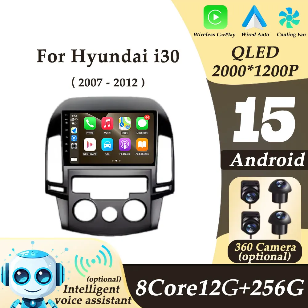 Car Radio Video Audio Multimedi Player Left Hand Drive for Hyundai I30 2007 - 2012 Wireless CarPlay Android 15 Split Screen WIFI
