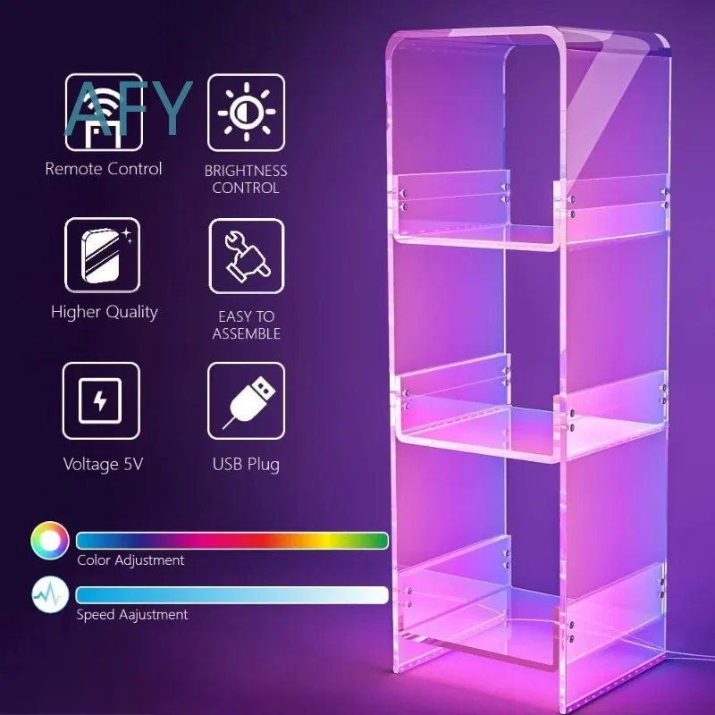 Transparent Acrylic Bookcase with LED Lights for Home Office Living Room Study Room Decor Modern Minimalist Shelf Storage