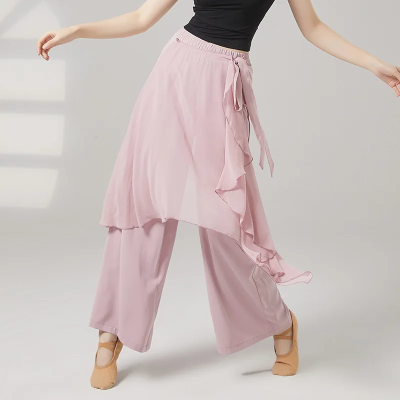 Modern Dance Pant Splicing Chiffon Wide Leg Practice Trousers Women Classical Stage Loose Skirt Pants Performance Costumes Wear