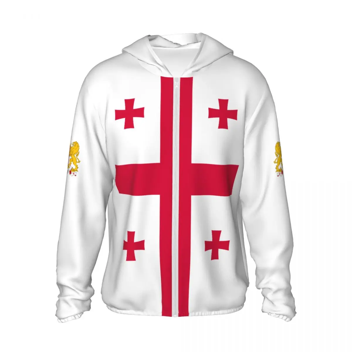 2026 Summer Georgia Flag Polyester Sunscreen Sun Protection Fishing Running Clothes Quick Dry Performance With Zipper Hoodie
