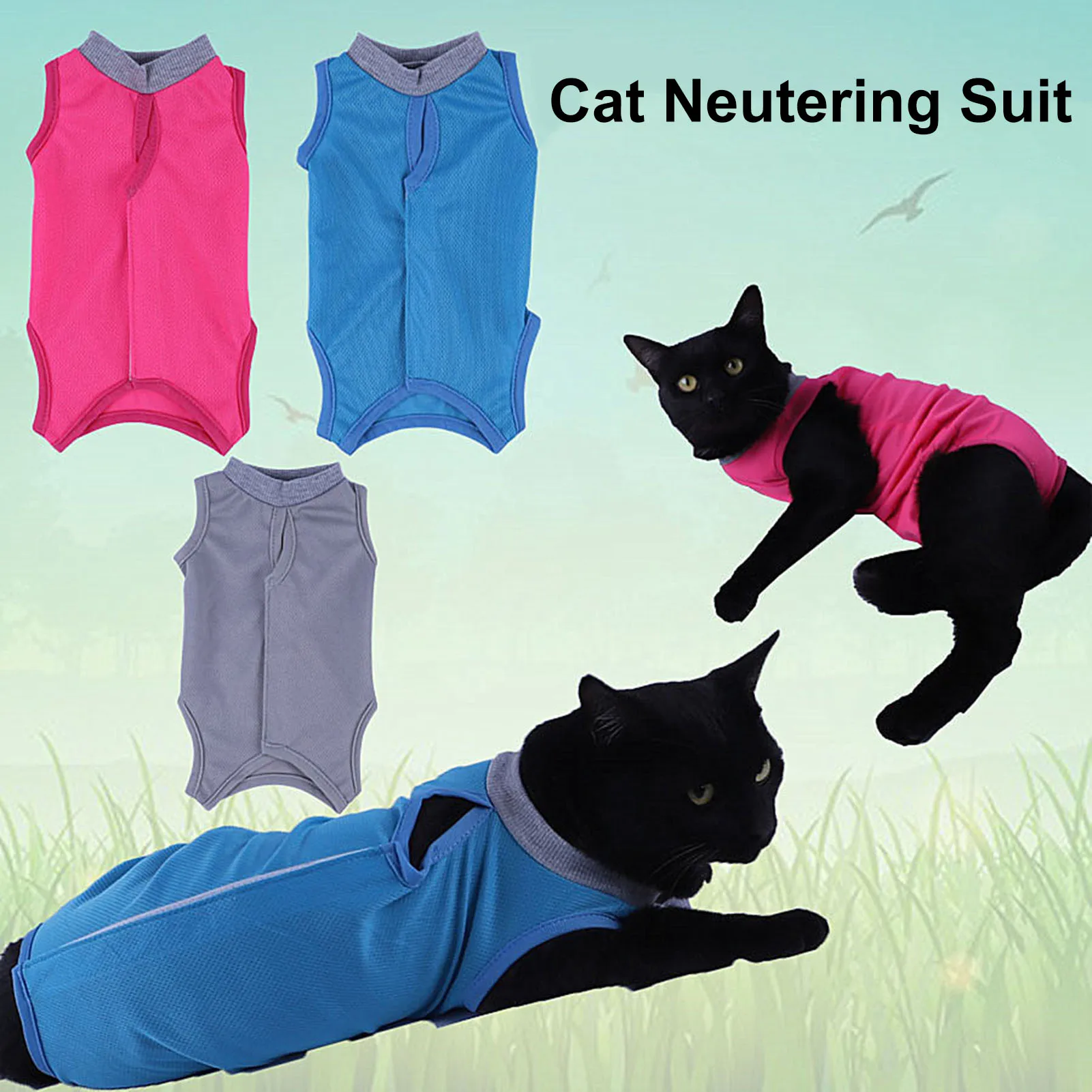 Cat Neutering Suit Solid Color Comfortable Cat Recovery Suit Adjustable Breathable Kitten Post-Surgery Protective Clothes