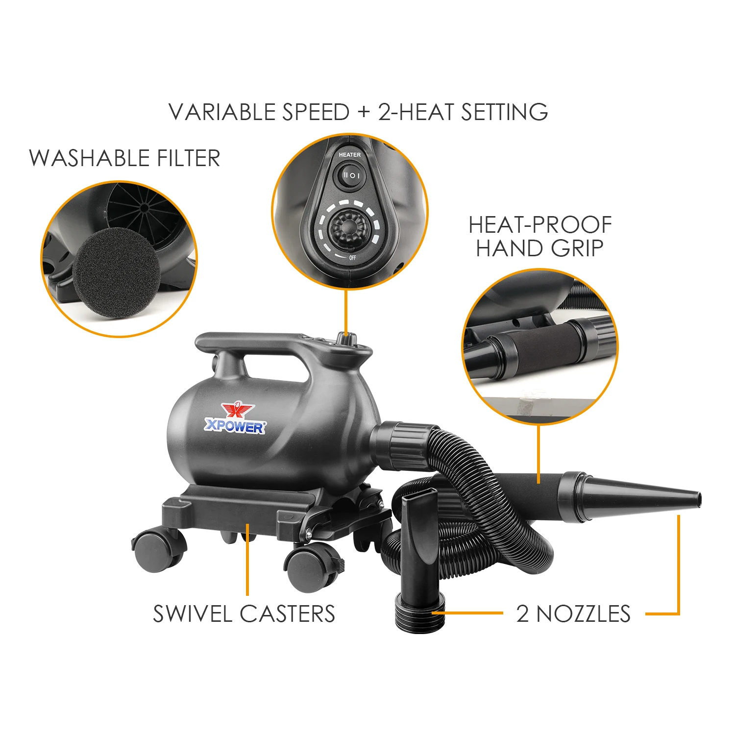 مجفف سيارات من XPOWER متعدد الأغراض مع منفاخ كهربائي مضخة هواء منفضة هواء أسود مضغوط منظف سيارات منفضة هواء منزلي