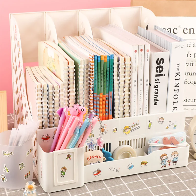 Imagem -02 - Kawaii Mesa Organizador Arquivo Bandeja Mesa Book Stand Office Rack Dobrável Desktop Armazenamento Destacável Cesta Mesa Suporte Documento