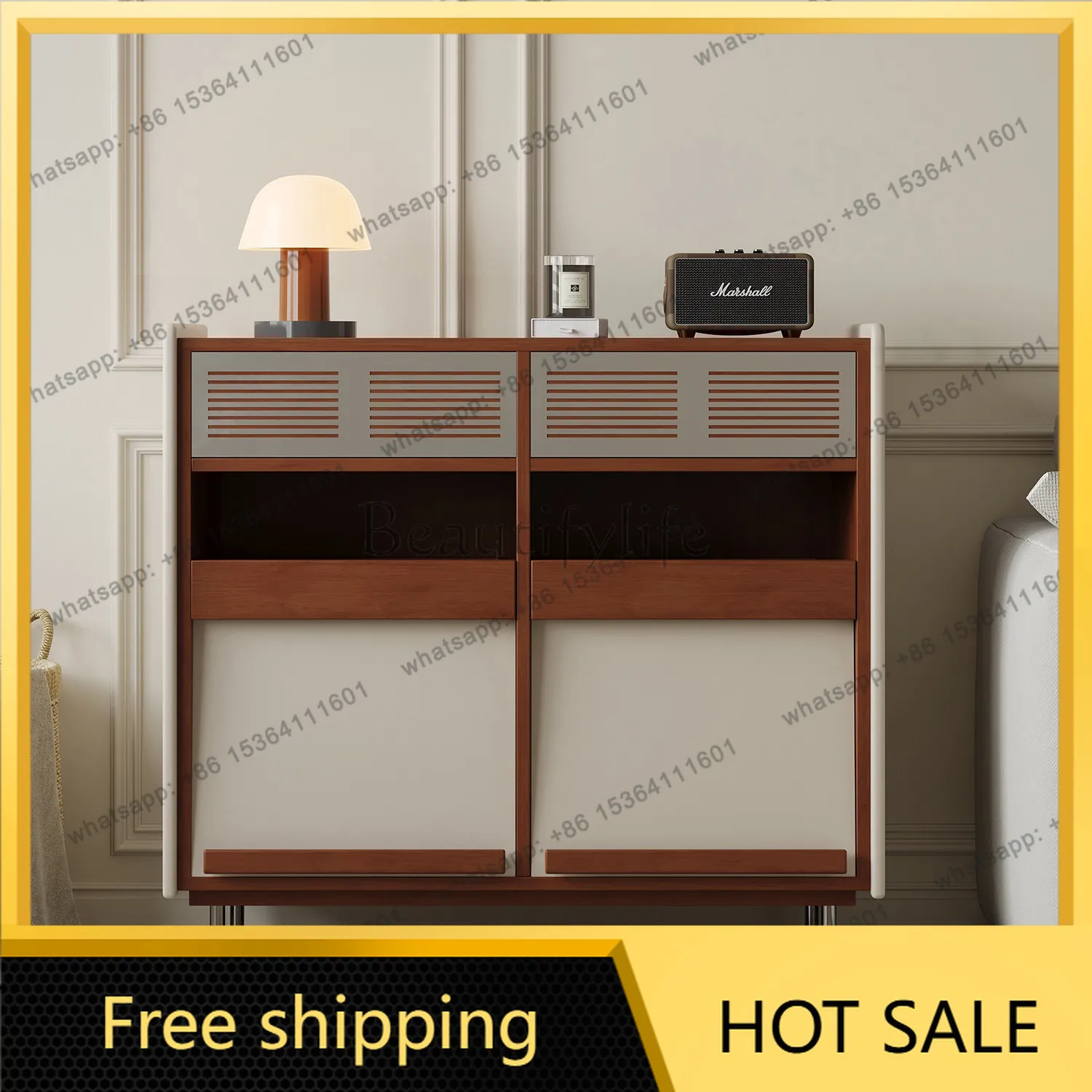 FG French retro, solid wood side cabinet Bauhaus, cherry wood, living room locker