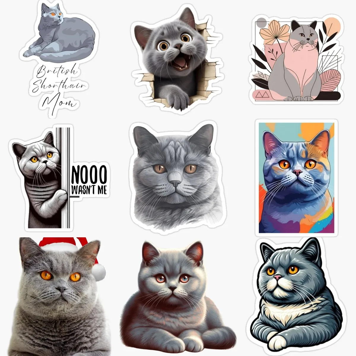 British Shorthair Cat Cute Pets PVC Waterproof Sticker Decorate for Car Van Door Wall Window Bicycle Decal Accessories