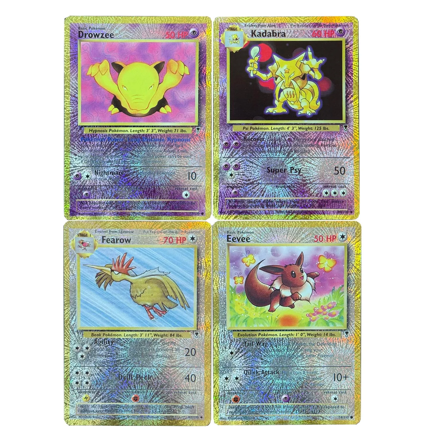 

4 шт./компл. Diy Self Made Ptcg Psychic Type Drowzee Collection Card Color Flash Ptcg Fearow 1996 Eevee аниме карты подарочные игрушки