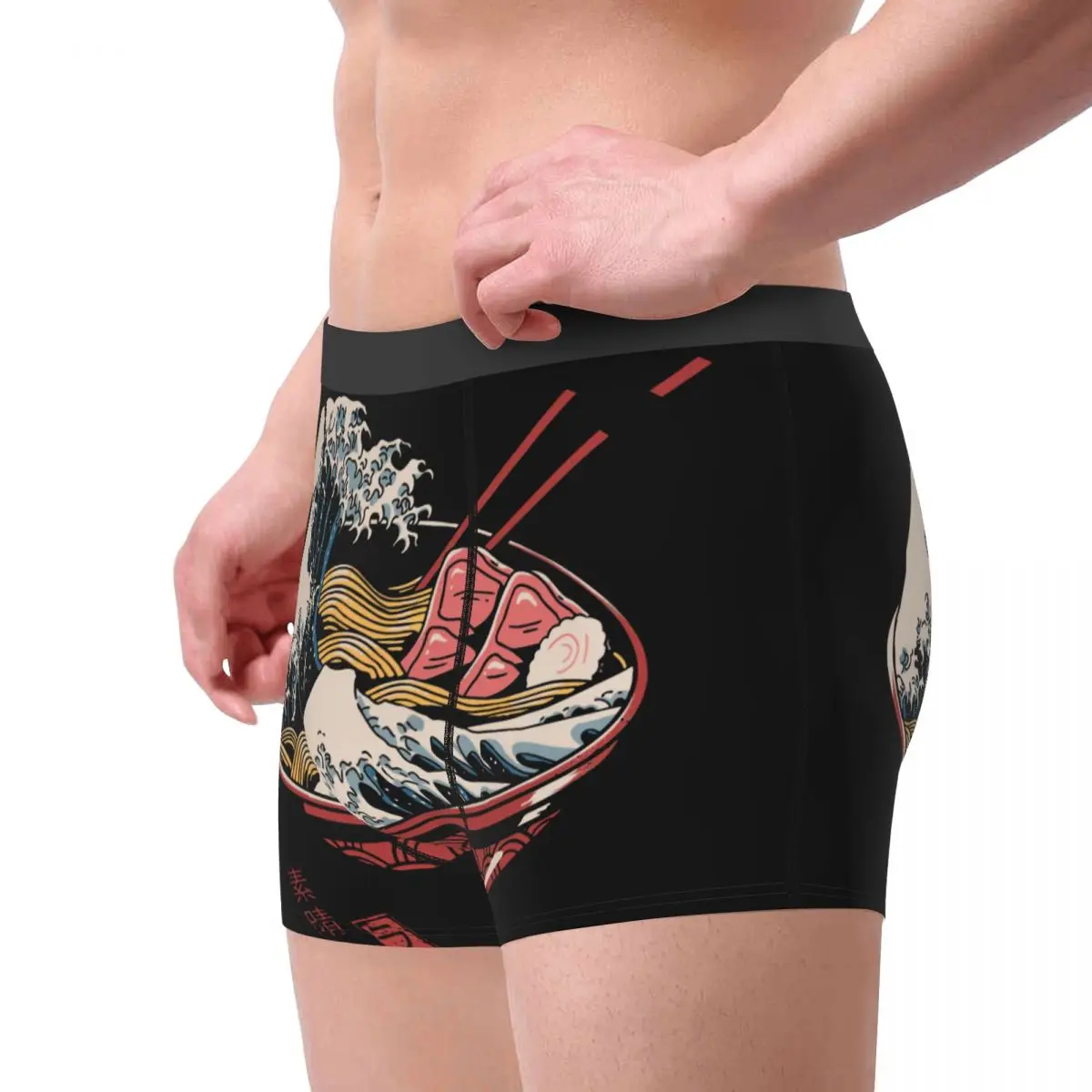 Humor Boxer Shorts Panties Men Great Ramen Wave Underwear Noodles Japan Japanese The Great Wave Of Kanagawa Underpants for Male