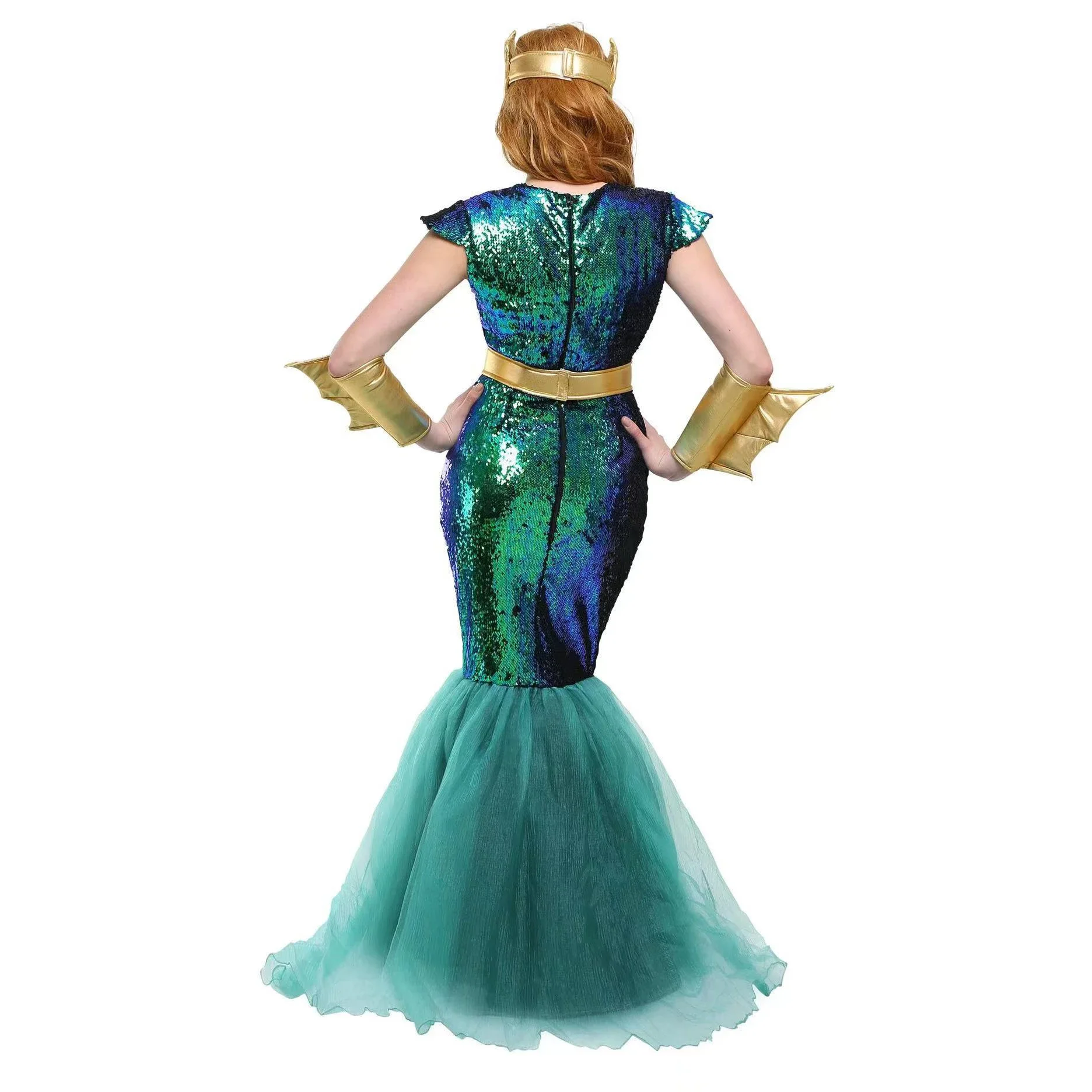 زوجين نبتون الملك البحر صفارة الإنذار حورية البحر الملكة زي الرجال بوسيدون ازياء فانتازيا هالوين بوريم كرنفال ماردي غرا فستان