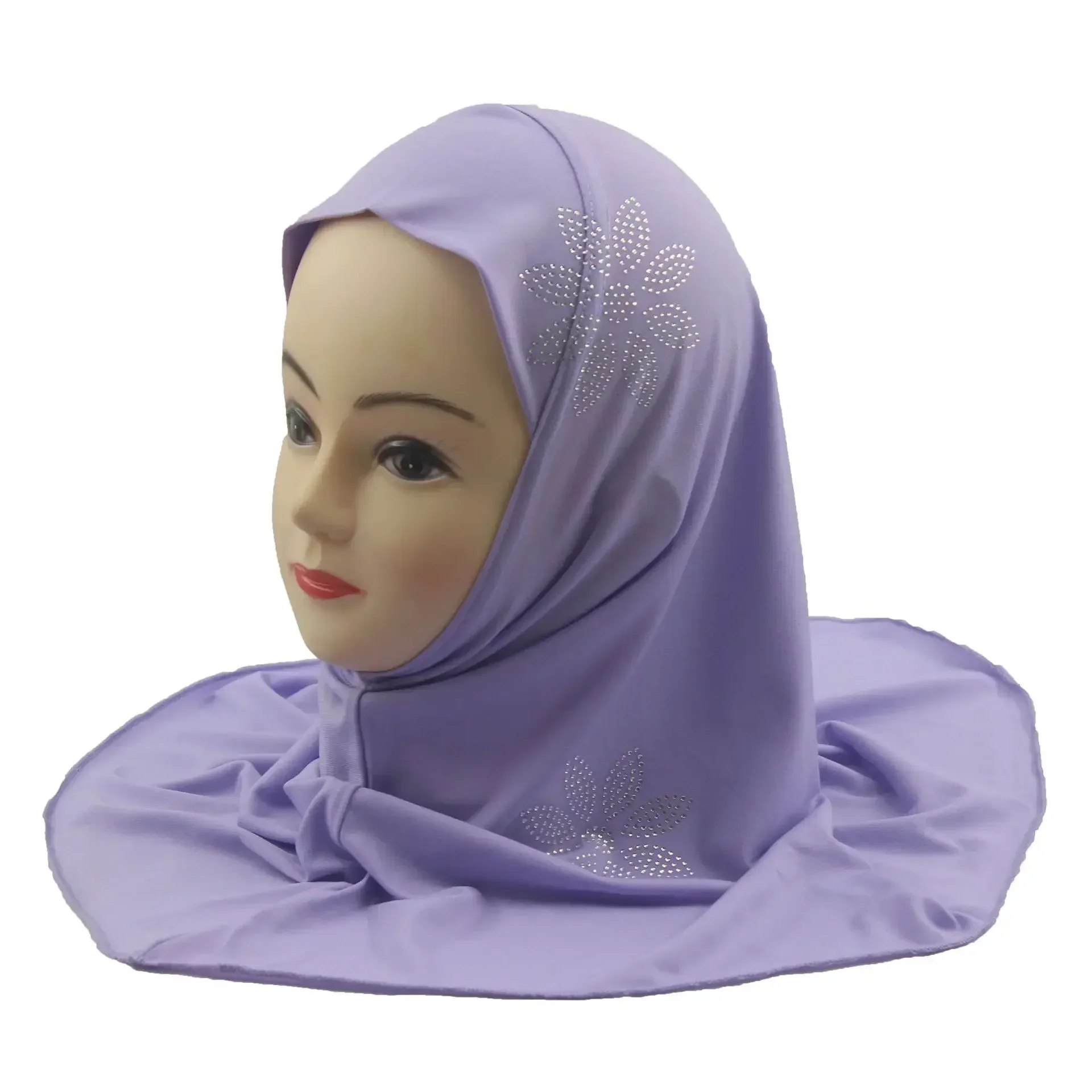 Uma peça amira para crianças de 4 a 8 anos meninas diamantes lenço turbante puxar pronto feito hijab muçulmano cachecol instantâneo islâmico khimar niqab