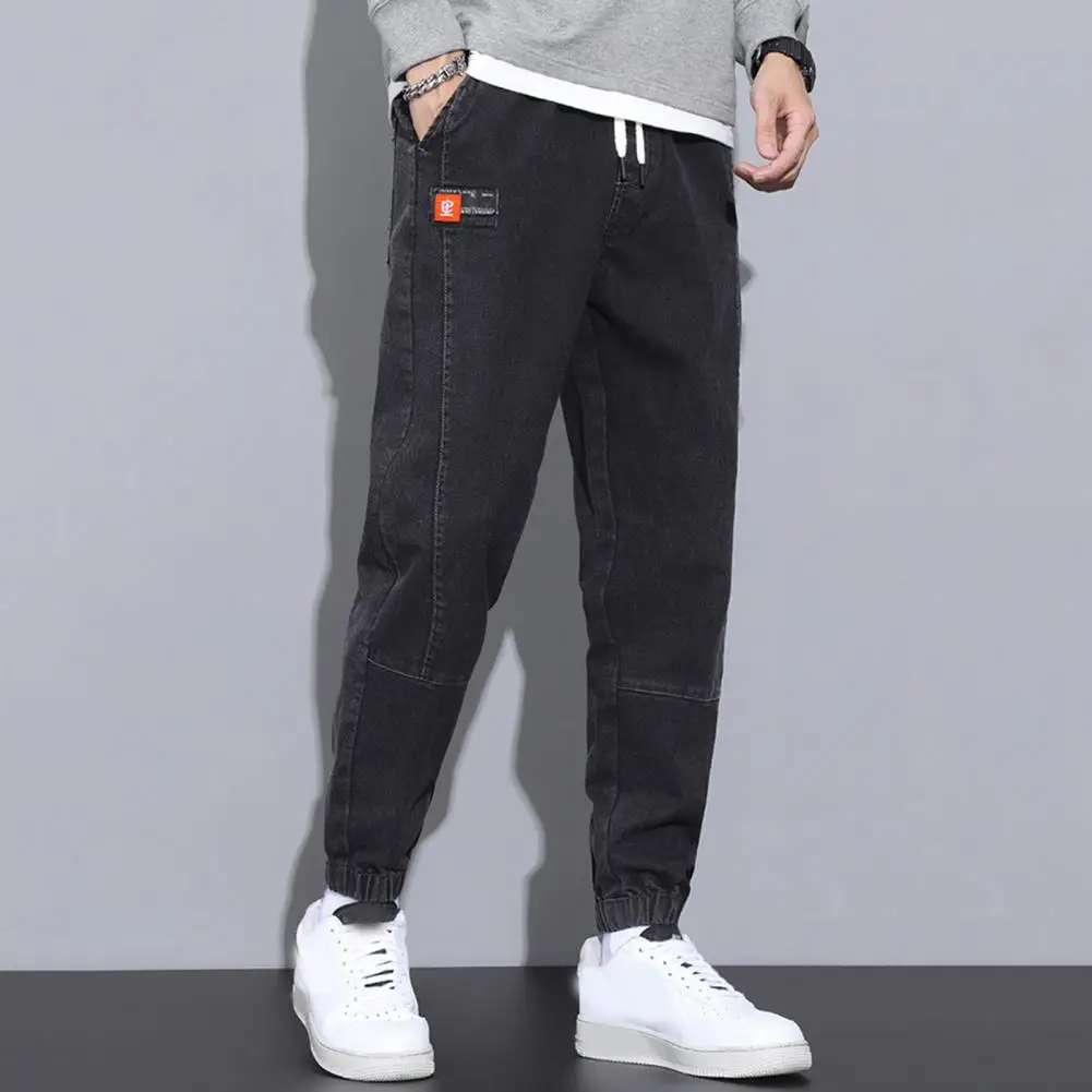 

Men Casual Workwear Pants Men's Cargo Pants with Drawstring Waist Ankle Bands Soft Warm Ankle Length Trousers for Fall for Men