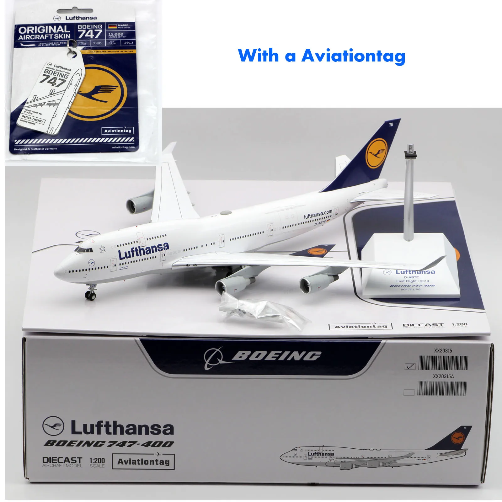 Avión coleccionable de aleación, modelo de avión Jet de aleación XX20315, regalo JC Wings 1:200 Lufthansa "StarAlliance", Boeing B747-400, fundido a presión, D-ABTE