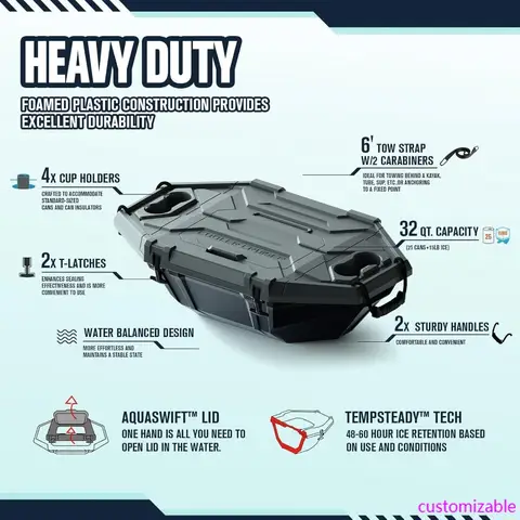 Dispositivo di raffreddamento galleggiante – Baule di ghiaccio anfibio da 32 QT fino a 60 ore - Raffreddatori da campeggio per kayak per lago, fiume, SUP, pesca, barca, piscina, P