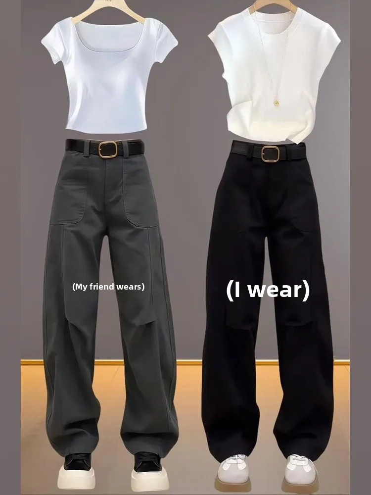 

Свободные джинсы с широкими штанинами из денима, американский стиль, женские, с высокой талией, с эффектом потертости, повседневные, из износостойкого материала, для осеннего сезона