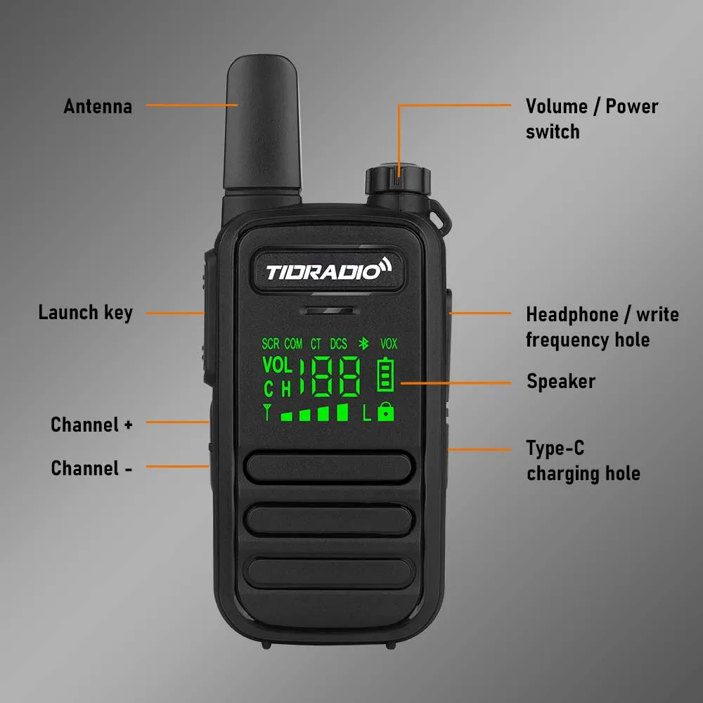 TIDRADIO 2PCS Tragbare Mini Walkie Talkie Professionelle PMR/FRS Kommunikation Radio Zwei Weg Radio Transceiver M11 Wiederaufladbare