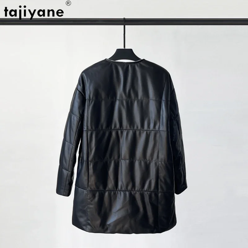 Tajeyane-Chaqueta De piel De oveja auténtica para Mujer, abrigos De plumón De longitud media con cuello en V, abrigo negro, Invierno