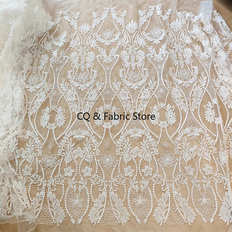 

Новое поступление, белая кружевная ткань с бисером, свадебное вечернее платье Cheongsam, ручная работа, аксессуары для свадебного платья своими руками
