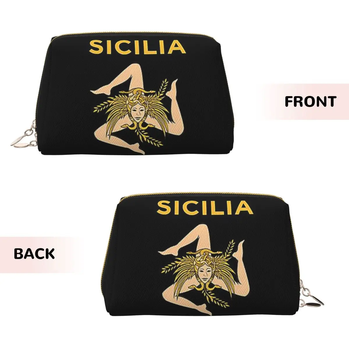 Sicily Trinacria Italy Sicilian Flag Women Cosmetic Bags Travel Makeup Organizer Pouch Toiletry Storage Dopp Kit Case