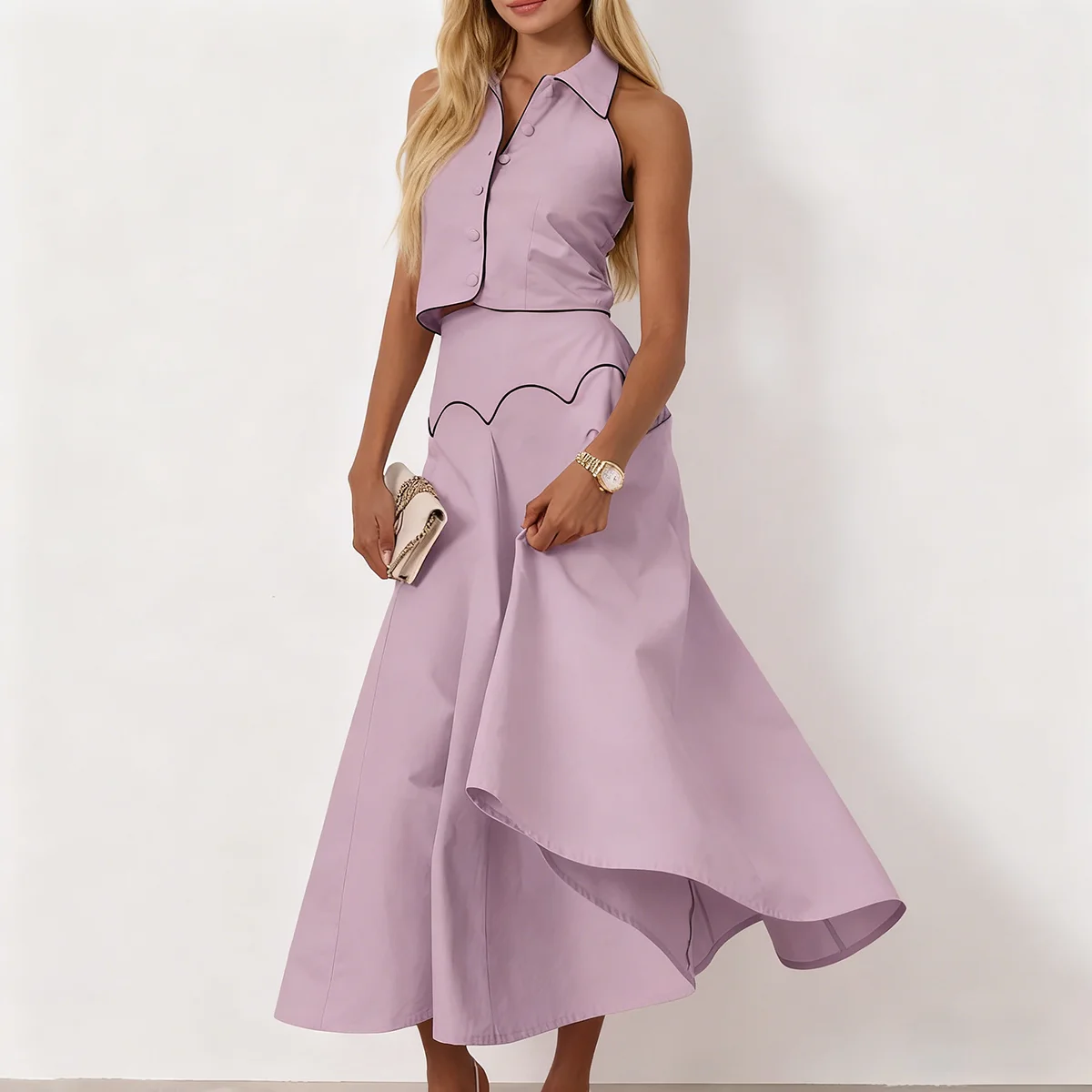 

2026 Summer Slim Pink Women's Two Piece Set Holiday Fashion Sleeveless Crop Top With High Waist Long Skirt Set Female Streetwear