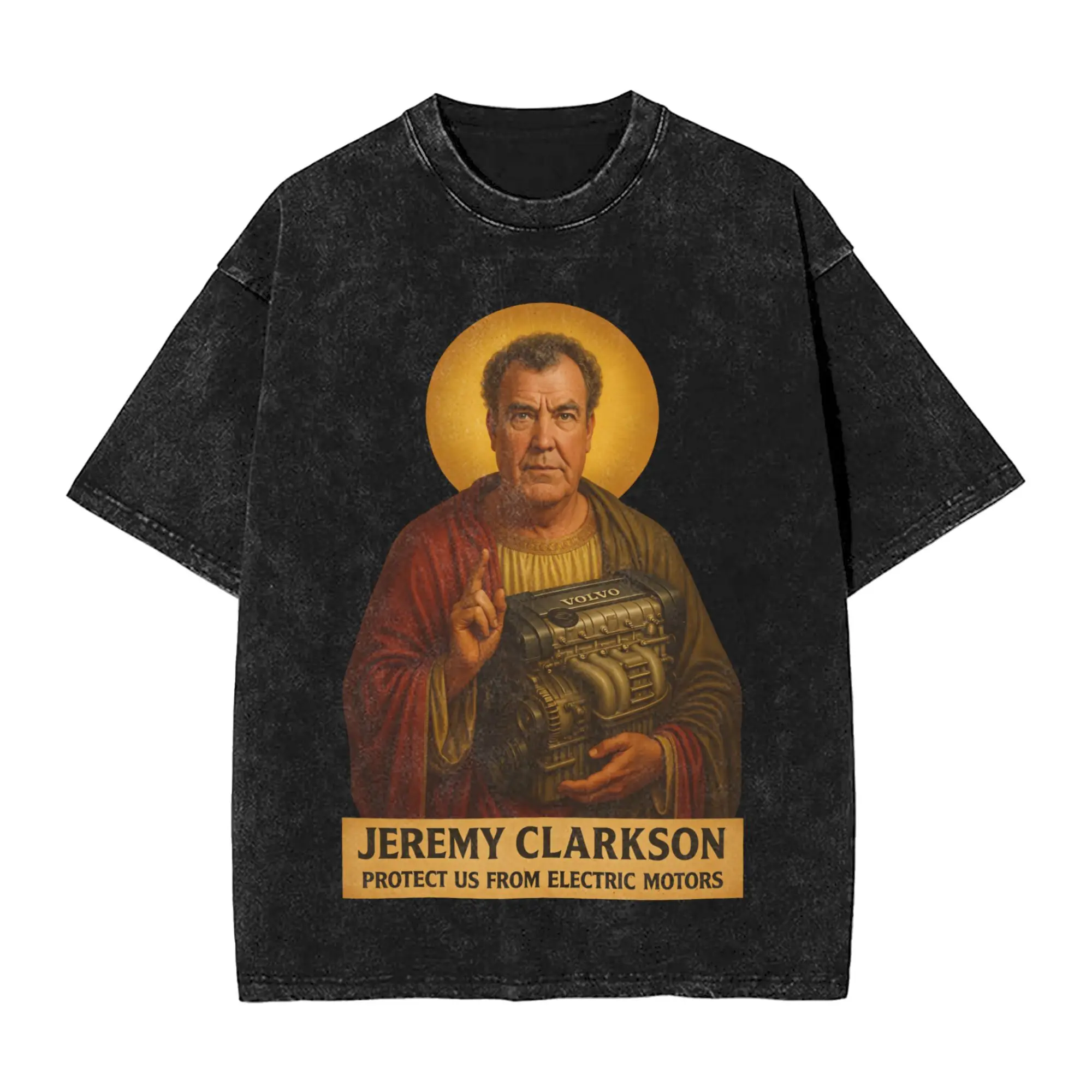 Jeremy Clarkson Protect Us From Electric Motors Washed T Shirt Streetwear T-Shirts Tees for Men Women Cotton Harajuku Printed
