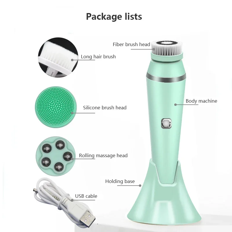 4-in-1 elektrische gezichtsreinigingsborstel – Diepe poriënreiniging, exfoliëren, massage- en mee-eterverwijdering, oplaadbaar huidverzorgingshulpmiddel