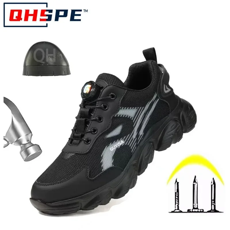 Four Season Steel Toe Safety Shoes Men Anti Smash Anti Stab Breathable Lightweight Work Boots Comfortable Protective Footwear