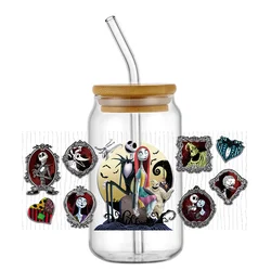 Jack & Sally Skeleton Cup Waterproof Decals UV DTF Cup Wrap Corpse Bride Iron On Transfer Decals 16oz for Libbey Glass