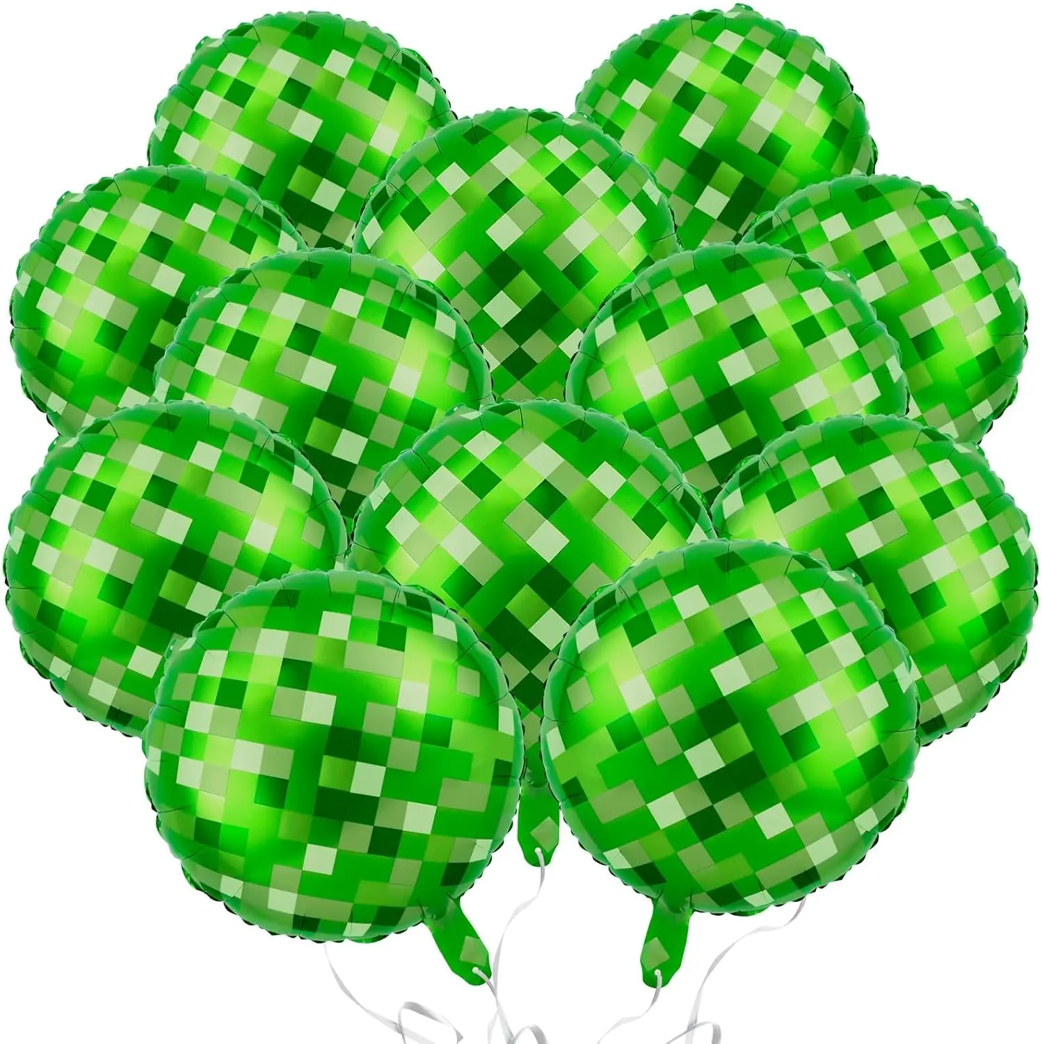 6/12pcs Pixel Balloon, 45.72cm Green Aluminum Film Balloon with Ribbon Pixel Theme Party Decoration