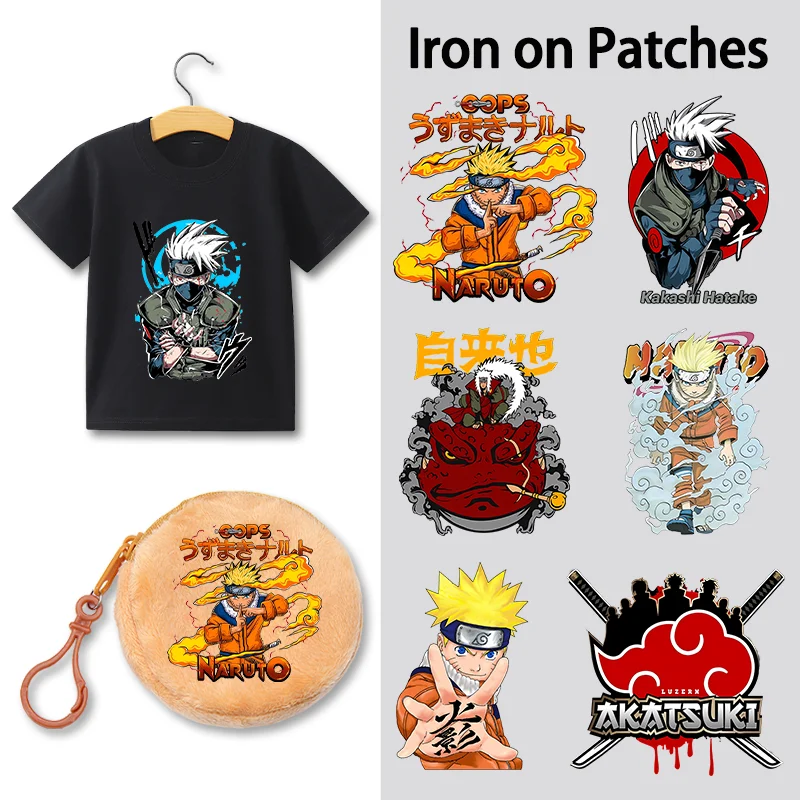Narutoed Iron on Patches Cute Cartoon Printed Heat Transfer Stickers Fashion DIY Clothes Handbags Birthday Gifts Clothing Decals