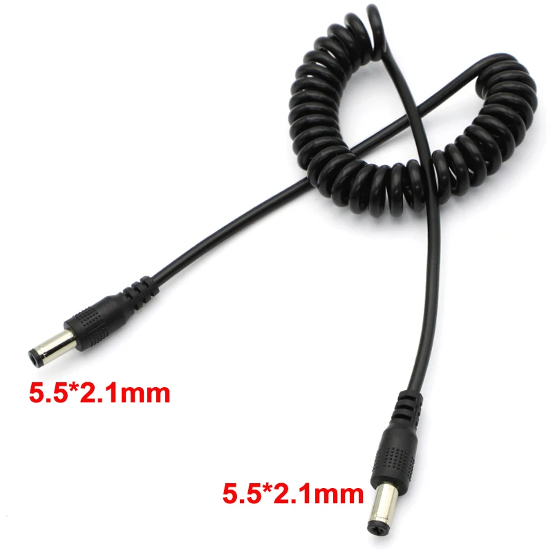 DC 5.5*2.1mm Male to 5.5*2.1mm Male Power Retractable Cord 5.5mmx2.1mm Double DC Male Plug Extension Spring Power Cable Adapter