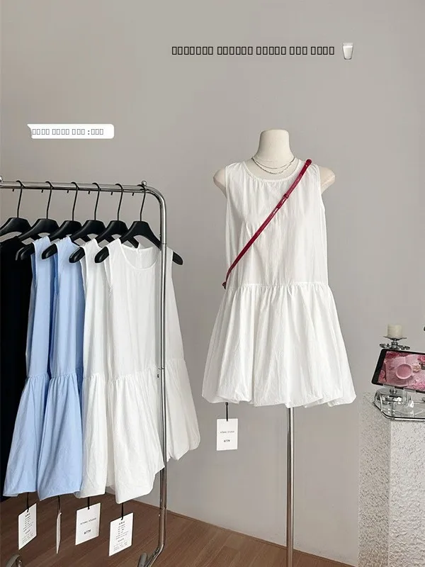 เสื้อกั๊กผู้หญิงไซส์ใหญ่ 300 ปอนด์ แบบสวมใส่สบาย ทรงสวย พร้อมกระโปรงทรงเอไลน์ลายดอกไม้พองๆ สไตล์เกาหลี สำหรับฤดูร้อน